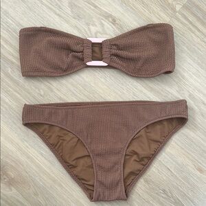 Brown Textured Bikini Set